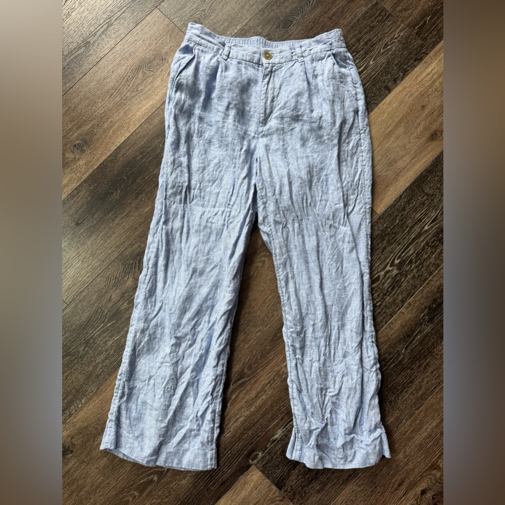 Land’s End 100% Linen Blue High Rise Wide Leg Pants, Size 8